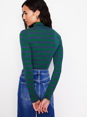 Boden Green 100% Cotton Anna Rib Roll Neck Top - Image 2 of 5