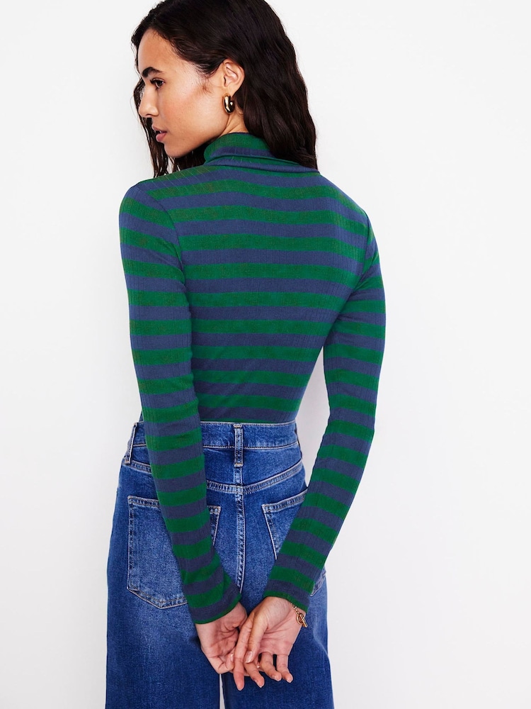 Boden Green 100% Cotton Anna Rib Roll Neck Top - Image 2 of 5