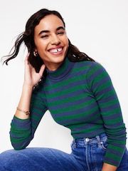 Boden Green 100% Cotton Anna Rib Roll Neck Top - Image 3 of 5