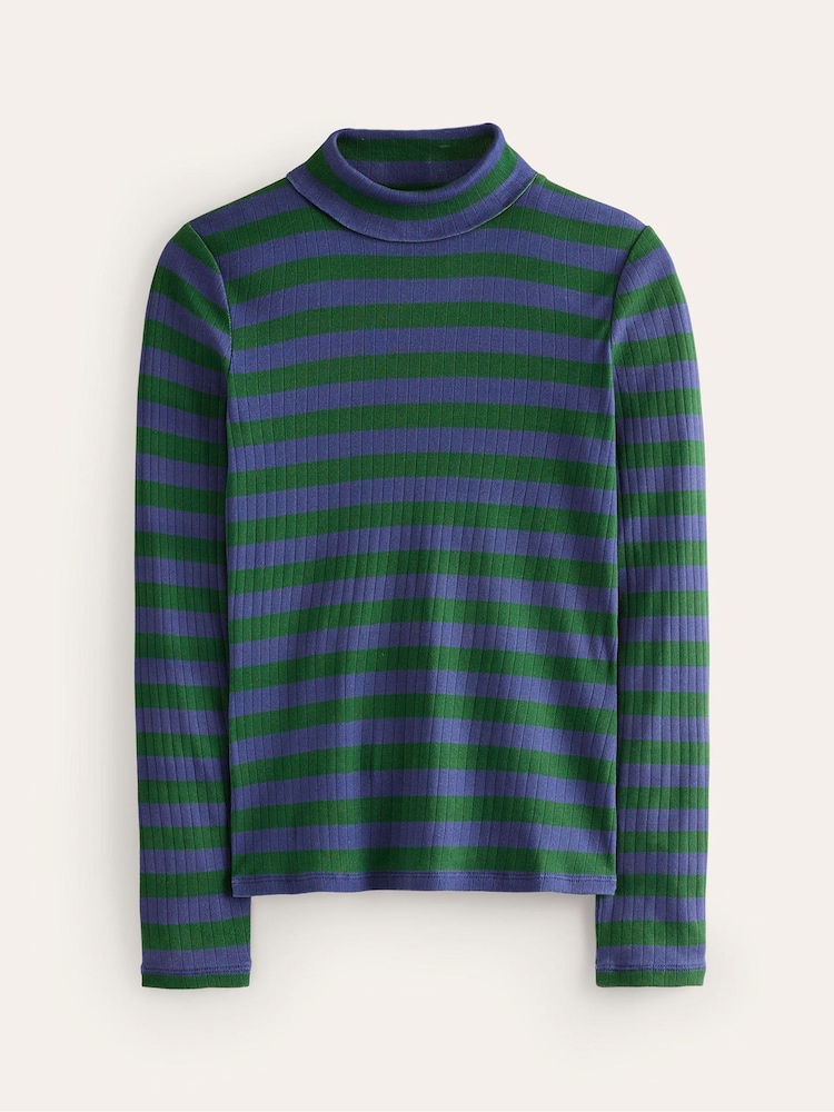 Boden Green 100% Cotton Anna Rib Roll Neck Top - Image 5 of 5