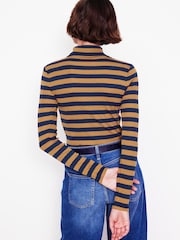 Boden Blue 100% Cotton Anna Rib Roll Neck Top - Image 2 of 4