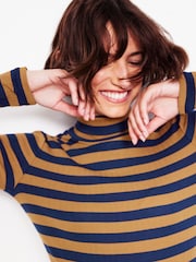 Boden Blue 100% Cotton Anna Rib Roll Neck Top - Image 3 of 4