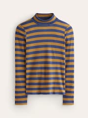 Boden Blue 100% Cotton Anna Rib Roll Neck Top - Image 4 of 4