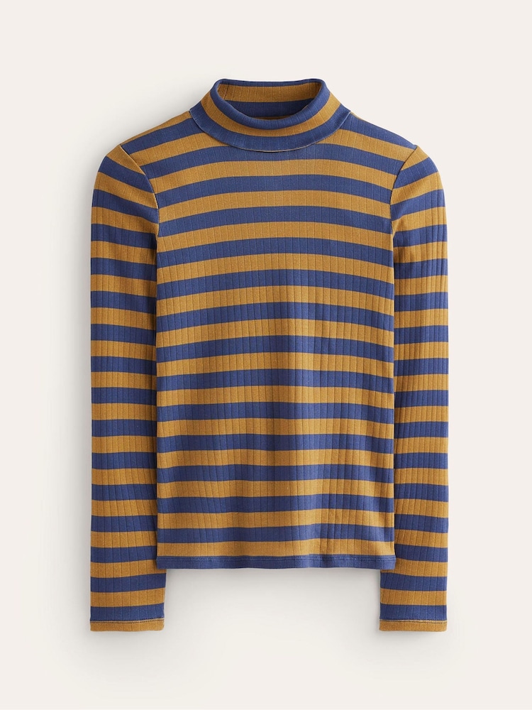 Boden Blue 100% Cotton Anna Rib Roll Neck Top - Image 4 of 4