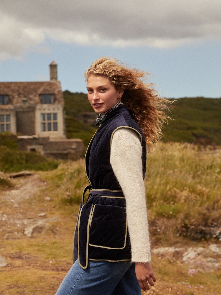 Boden Blue Velvet Wrap Waistcoat - Image 1 of 7