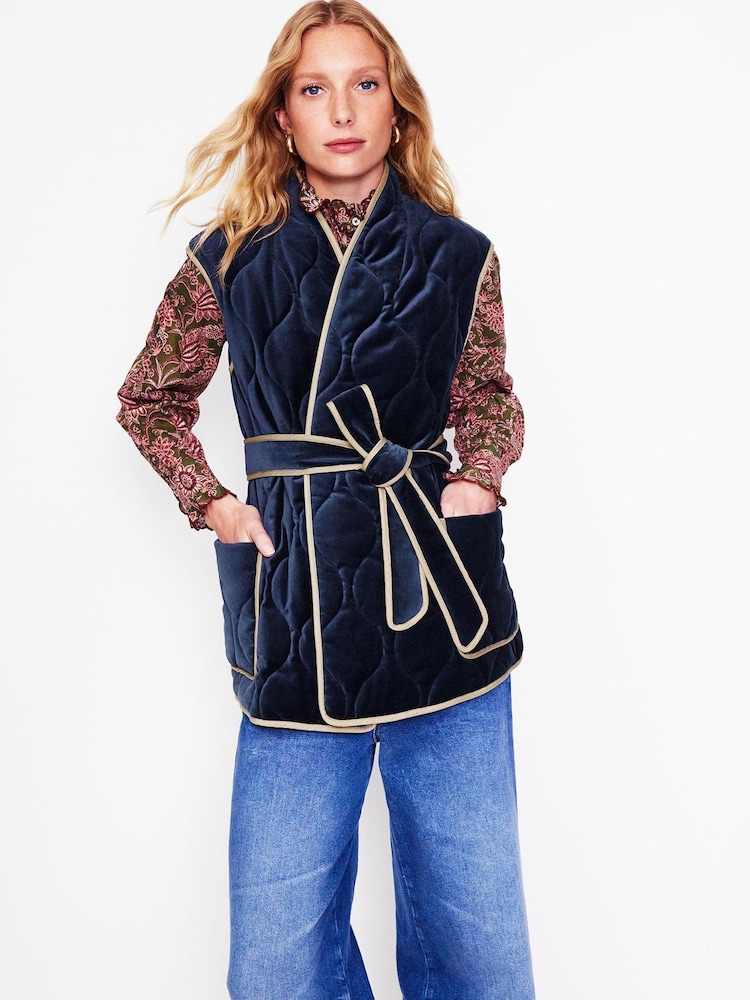 Boden Blue Velvet Wrap Waistcoat - Image 2 of 7