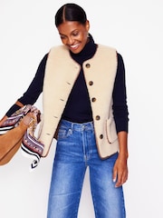 Boden Cream Borg Button Gilet - Image 2 of 6