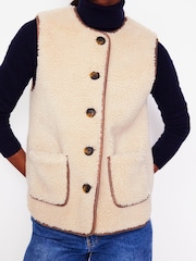 Boden Cream Borg Button Gilet - Image 3 of 6