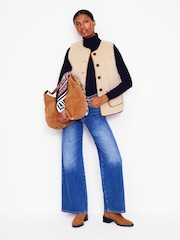 Boden Cream Borg Button Gilet - Image 5 of 6