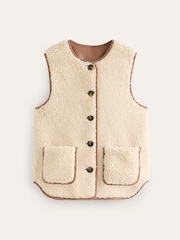 Boden Cream Borg Button Gilet - Image 6 of 6