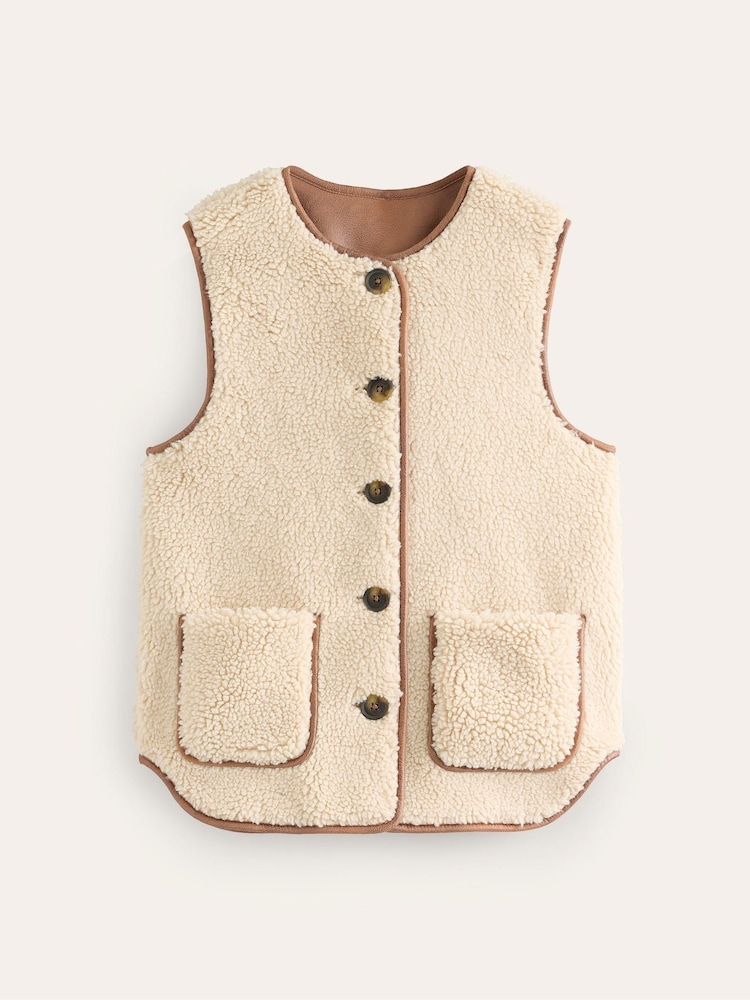 Boden Cream Borg Button Gilet - Image 6 of 6 Boden Cream Borg Button Gilet - Image 6 of 6