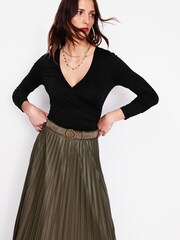 Boden Black Long Sleeve Wrap Top - Image 1 of 5