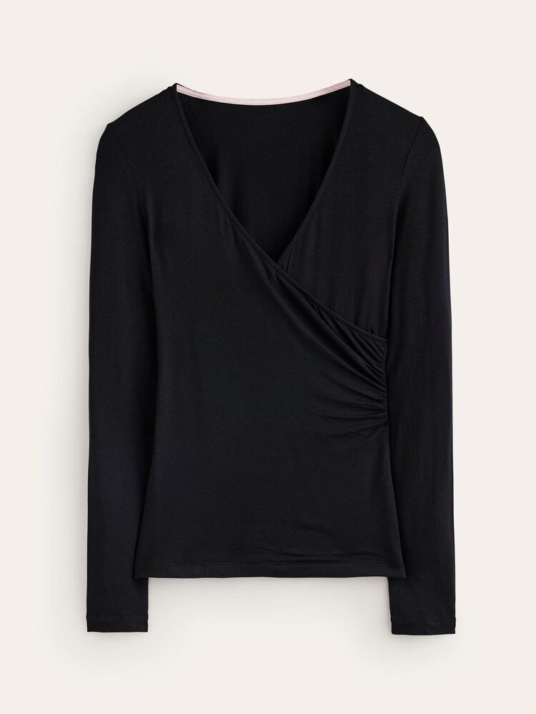 Boden Black Long Sleeve Wrap Top - Image 5 of 5