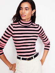 Boden Pink 100% Cotton Anna Rib Roll Neck Top - Image 1 of 5