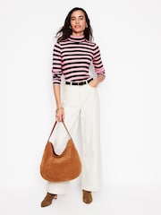 Boden Pink 100% Cotton Anna Rib Roll Neck Top - Image 3 of 5
