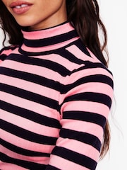 Boden Pink 100% Cotton Anna Rib Roll Neck Top - Image 4 of 5