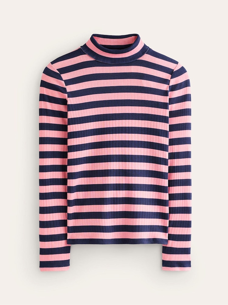 Boden Pink 100% Cotton Anna Rib Roll Neck Top - Image 5 of 5