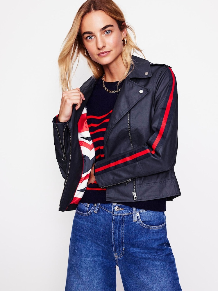Boden Blue Biker Wax Jacket - Image 1 of 5
