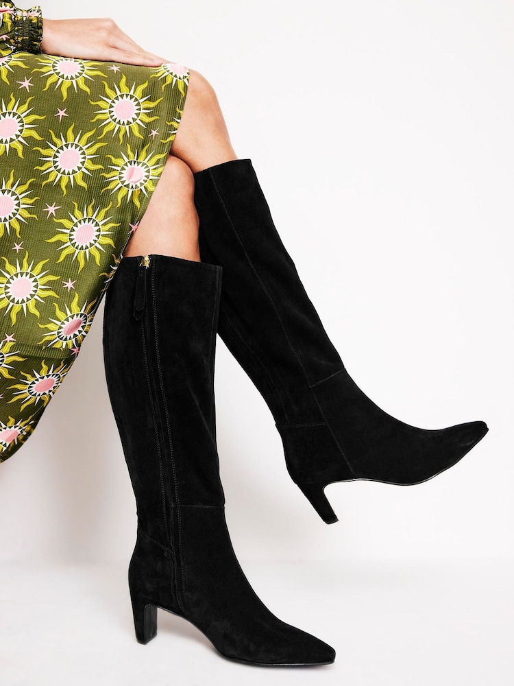 Boden Black Back Panel Heeled Knee Boots - Image 1 of 4 Boden Black Back Panel Heeled Knee Boots - Image 1 of 4