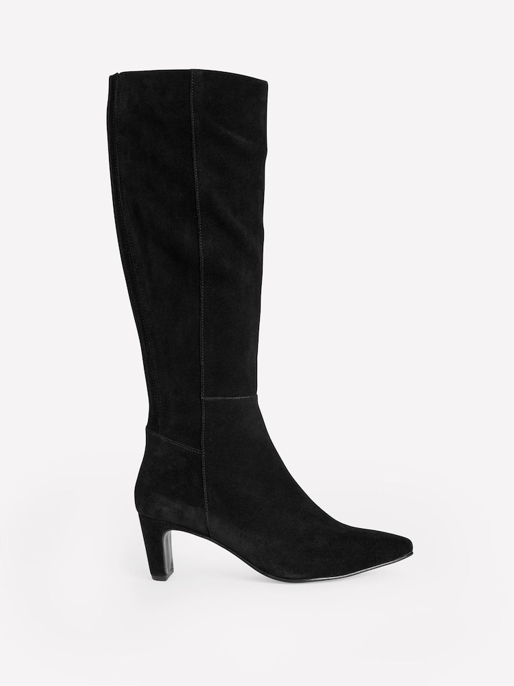 Boden Black Back Panel Heeled Knee Boots - Image 2 of 4 Boden Black Back Panel Heeled Knee Boots - Image 2 of 4