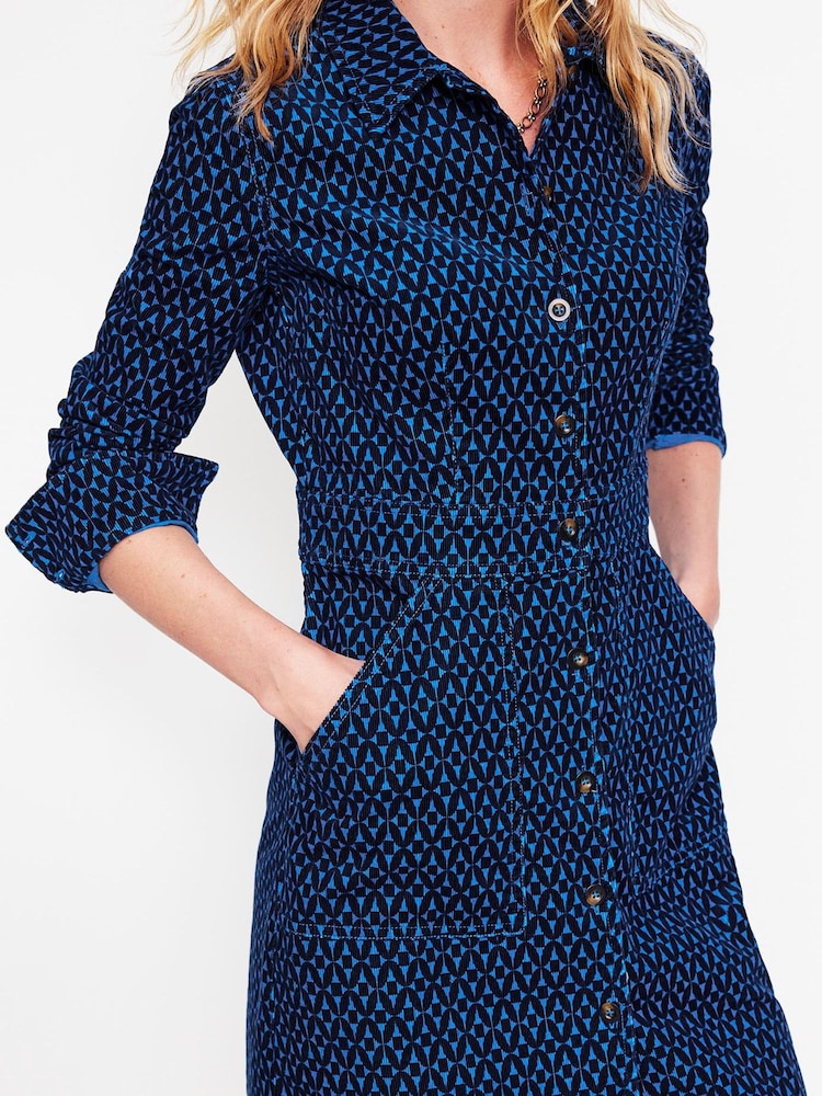 Boden Blue Flora Cord Shirt Dress - Image 2 of 5 Boden Blue Flora Cord Shirt Dress - Image 2 of 5