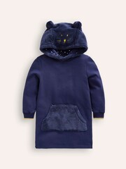 Boden Blue Fleece Novelty Cat Hoodie Dress - Image 1 of 3
