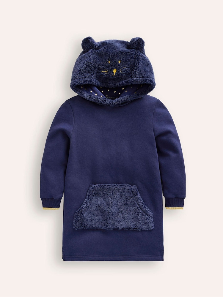 Boden Blue Fleece Novelty Cat Hoodie Dress - Image 1 of 3