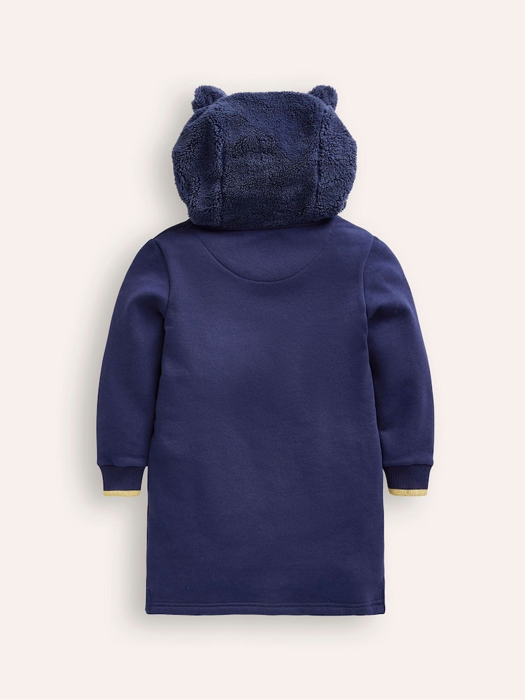 Boden Blue Fleece Novelty Cat Hoodie Dress - Image 2 of 3