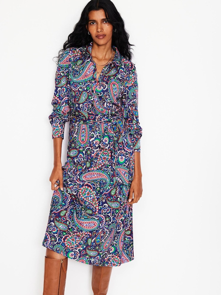 Boden Blue Laura Jersey Midi Shirt Dress - Image 2 of 6