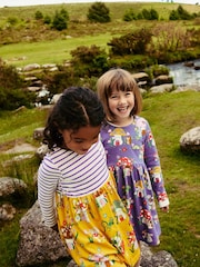 Boden Yellow Autumn Hotchpotch 100% Cotton Jersey Dress - Image 2 of 4