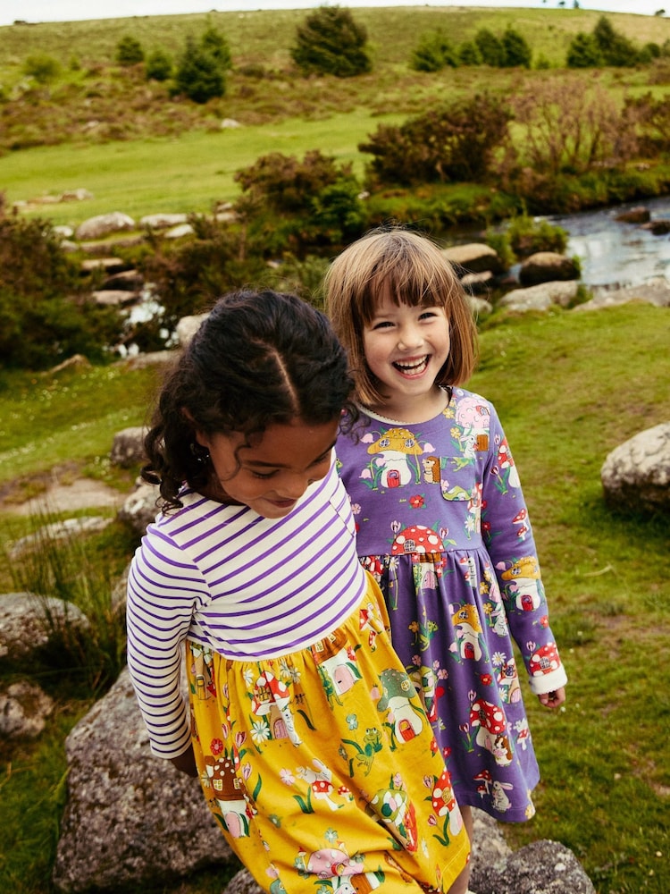 Boden Yellow Autumn Hotchpotch 100% Cotton Jersey Dress - Image 2 of 4