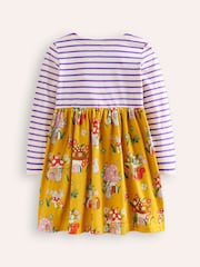 Boden Yellow Autumn Hotchpotch 100% Cotton Jersey Dress - Image 3 of 4