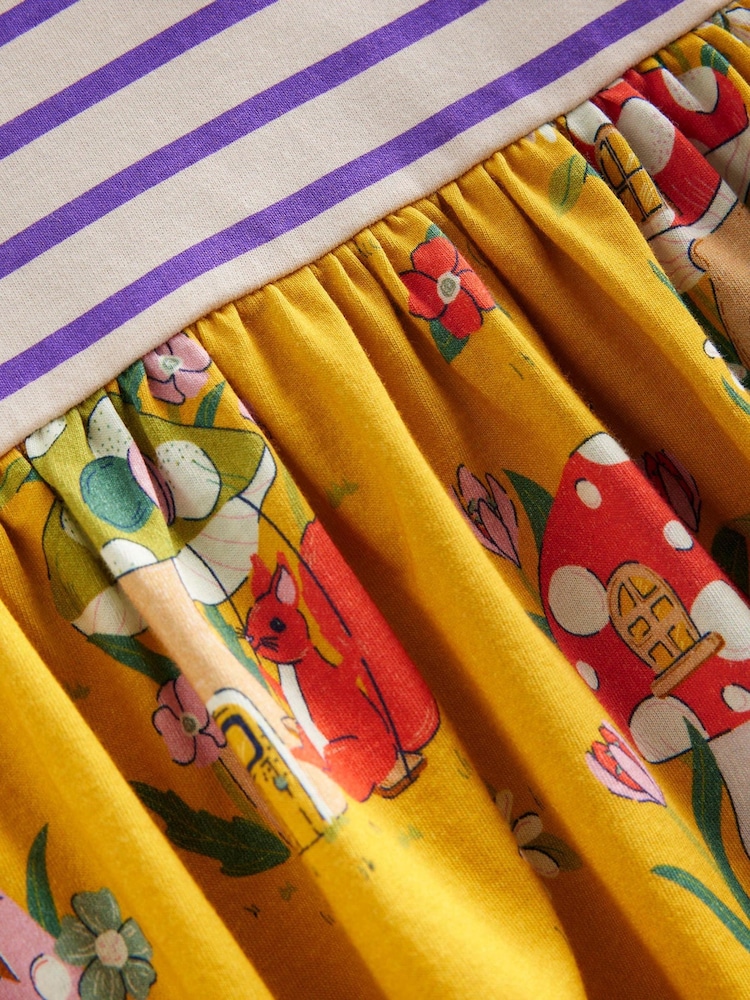Boden Yellow Autumn Hotchpotch 100% Cotton Jersey Dress - Image 4 of 4