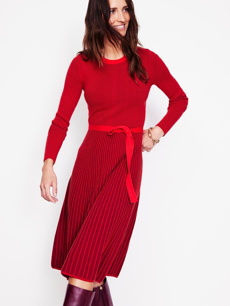 Boden Red Lola Knitted Midi Dress - Image 2 of 7