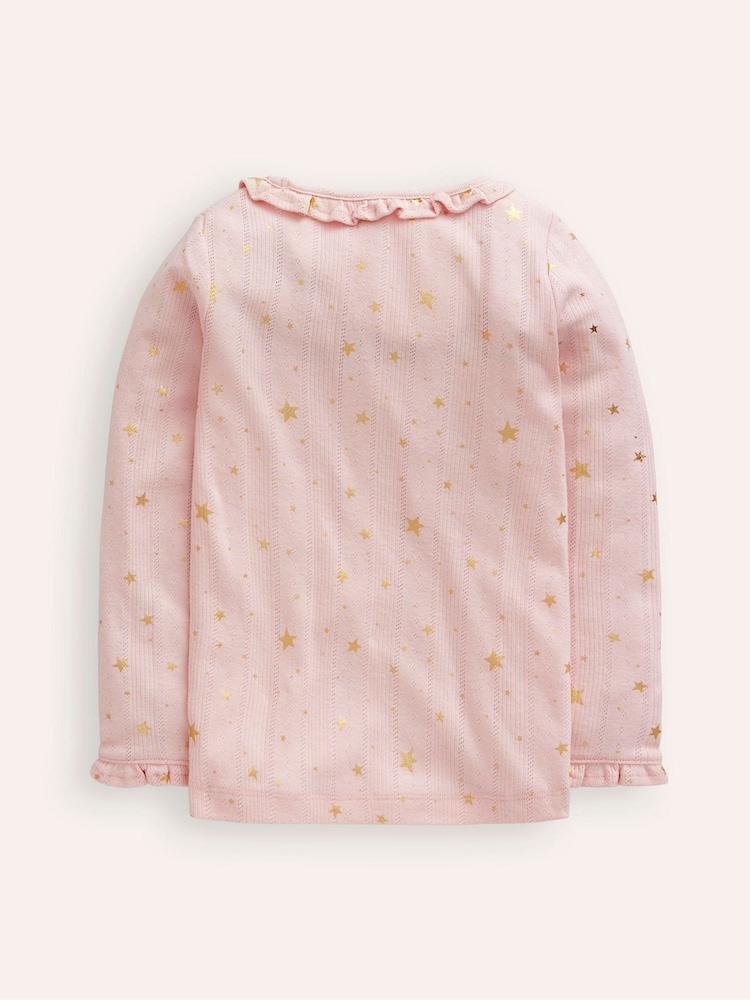 Boden Pink Ruffle Sparkle Pointelle T-Shirt - Image 2 of 3