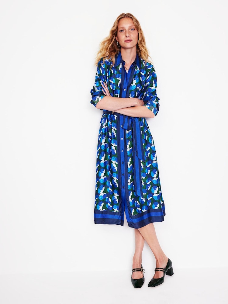 Boden Blue Kate Satin Shirt Dress - Image 1 of 5