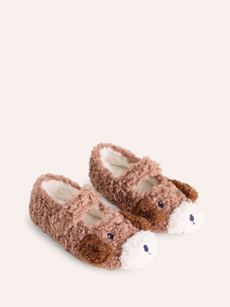 Boden Brown Dog Borg Slippers - Image 1 of 4 Boden Brown Dog Borg Slippers - Image 1 of 4