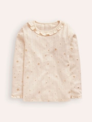 Boden Cream Ruffle Sparkle Pointelle T-Shirt - Image 1 of 3