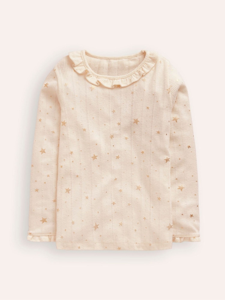 Boden Cream Ruffle Sparkle Pointelle T-Shirt - Image 1 of 3