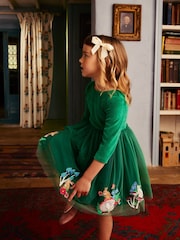 Boden Green Velvet Tulle Appliqué Dress - Image 1 of 2