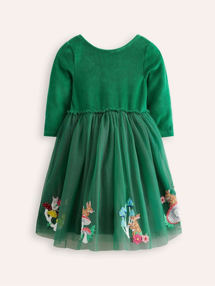 Boden Green Velvet Tulle Appliqué Dress - Image 2 of 2