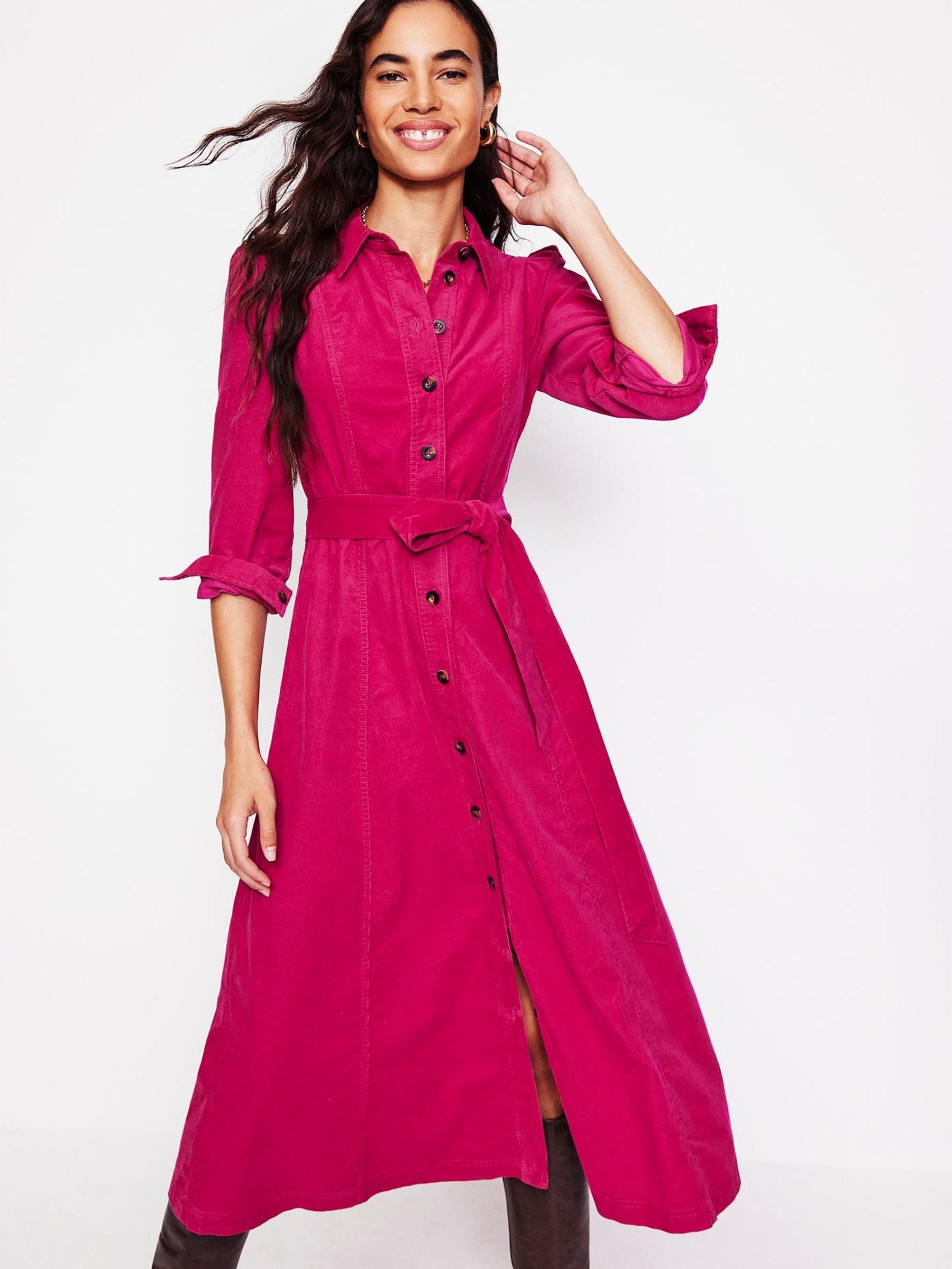 Buy Boden Pink 100 Cotton Aubrey Cord Midi Shirt Dress from Next Luxembourg