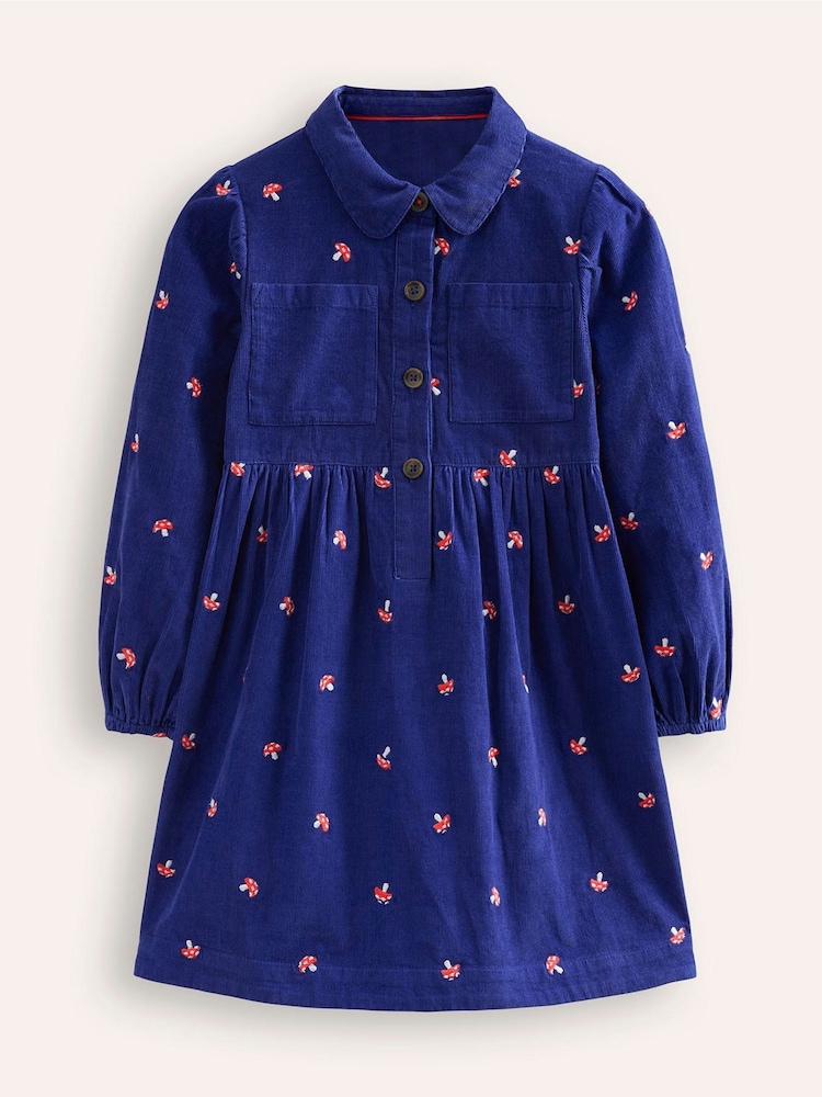 Boden Blue 100% Cotton Aubrey Puff Sleeve Toadstool Shirt Dress - Image 2 of 4 Boden Blue 100% Cotton Aubrey Puff Sleeve Toadstool Shirt Dress - Image 2 of 4