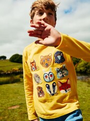 Boden Yellow Woodland Animal Print 100% Cotton Fun Superstitch Grid T-Shirt - Image 1 of 1