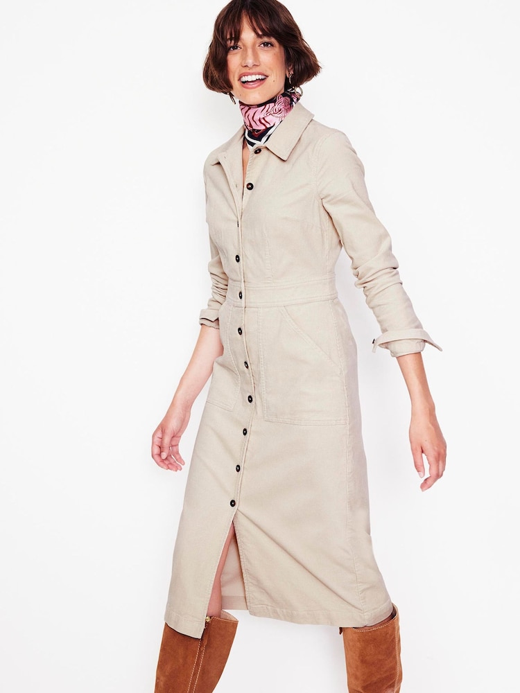 Boden Cream Flora Cord Midi Shirt Dress - Image 2 of 6