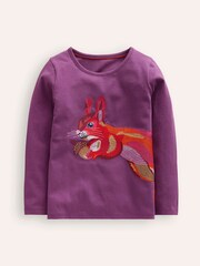 Boden Purple 100% Cotton Squirrel Front and Back T-Shirt - Image 1 of 3