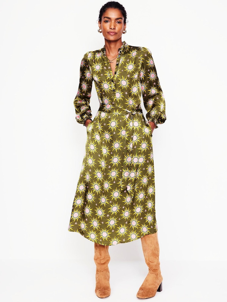 knee length dresses for ladies Jasmine Satin Midi Dress-Winter Moss, Celestial main image 1