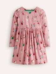 Boden Pink 100% Cotton Festive Long Sleeved Fun Jersey Dress - Image 1 of 3