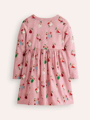 Boden Pink 100% Cotton Festive Long Sleeved Fun Jersey Dress - Image 2 of 3