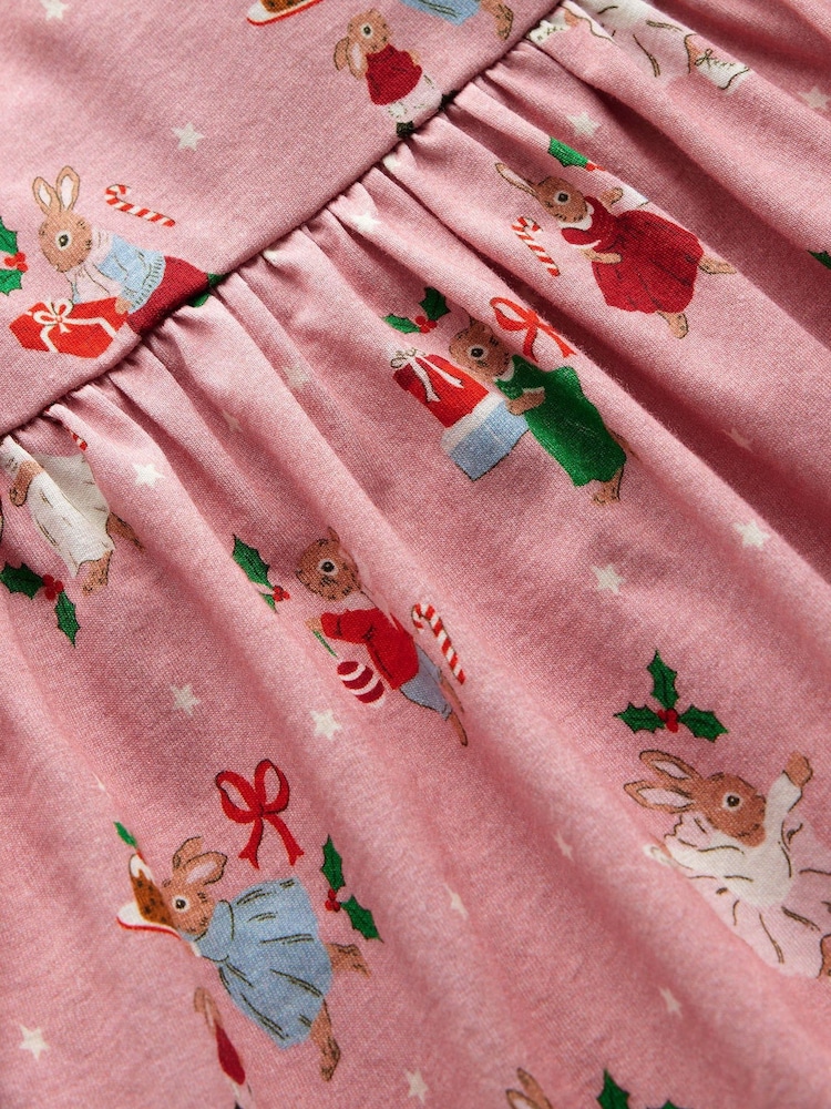 Boden Pink 100% Cotton Festive Long Sleeved Fun Jersey Dress - Image 3 of 3